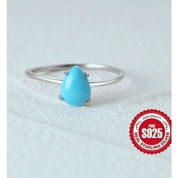 925 Sterling Silver Turquoise Ring Size 6 - Picture 7 of 7